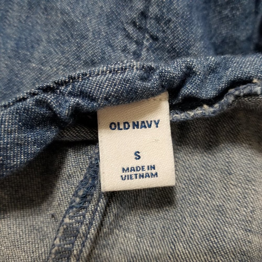 Old Navy top Small sleeveless button front chambray tank side split 100% cotton - Picture 10 of 11